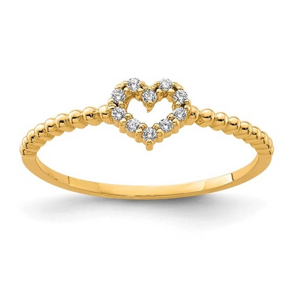 Solid 10K Yellow Gold Womens CZ Heart Ring Size 7